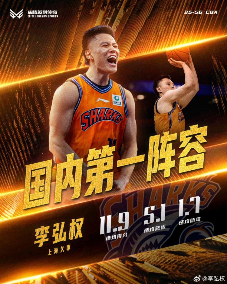 华体会部门-场均12+5入选本土一阵！李弘权更新社媒感恩认可！